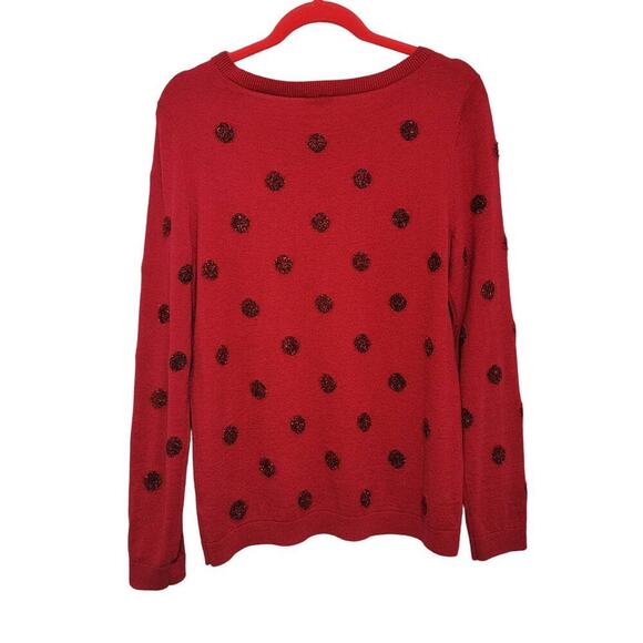 Talbots Lambswool Blend Sweater Metallic Polka Dot Scoop Neck Medium 543 - Picture 2 of 9